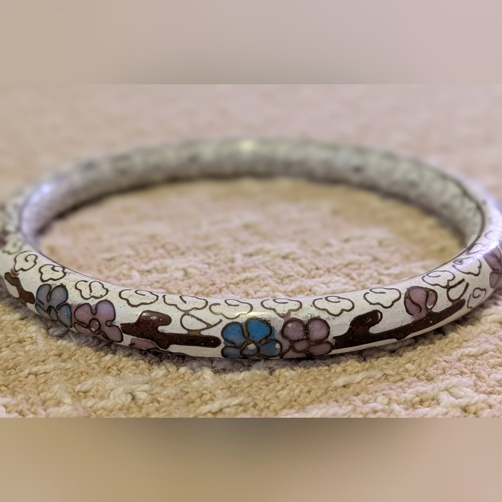 Vintage Chinese Cloisonne Enamel Floral Bangle Bracelet - Picture 3 of 3